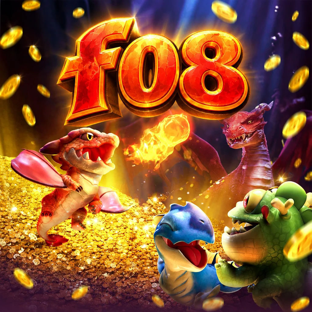 Logo f08 menampilkan karakter naga merah dan telur naga mistis dari game Dragon Hatch